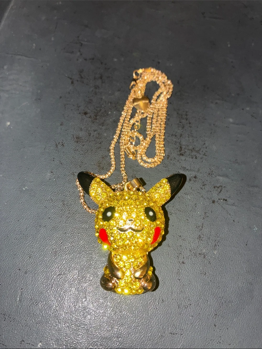 Gold-Tone Yellow Crystal Pikachu-Inspired Pendant Necklace for Kids